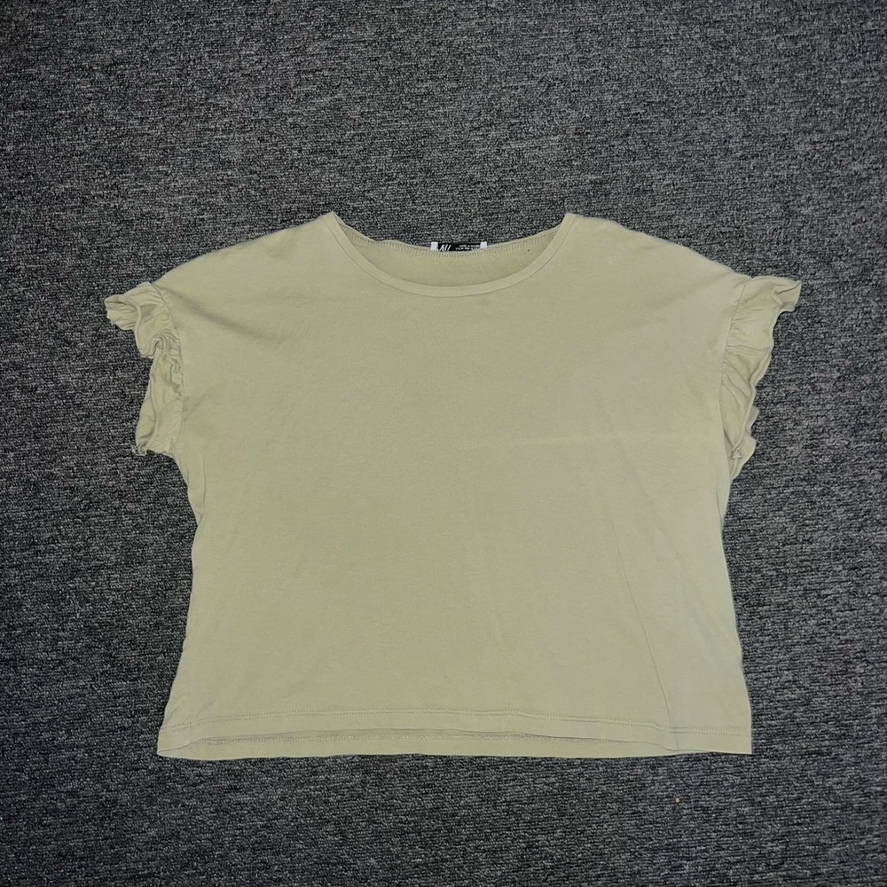 Zara Light Sage Cropped Ruffle Sleeve Women’s Top - Size M